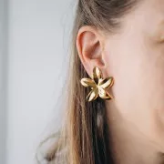 Clip per orecchie a fiore Tiare 38 mm - Acciaio inossidabile 304L Dorato x2