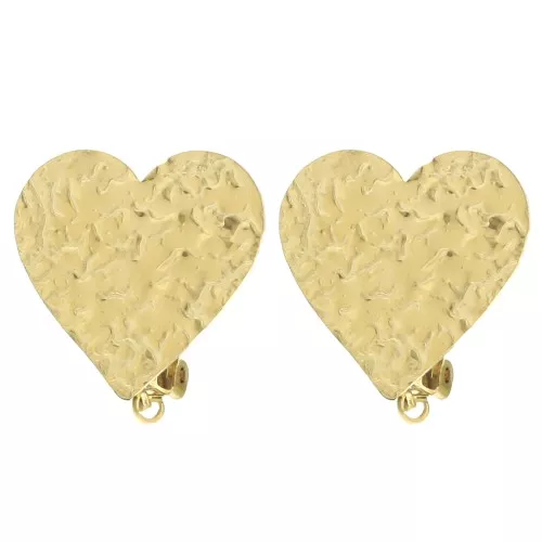 Clip per orecchie a cuore 25x26 mm con anello aperto - Acciaio inossidabile 304L Dorato x2