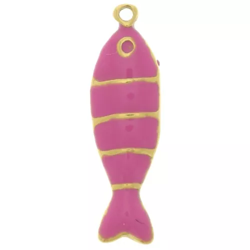 Pendente a forma di pesce 22x6,5 mm con resina epossidica - Acciaio inossidabile 304L Dorato - Magenta x1