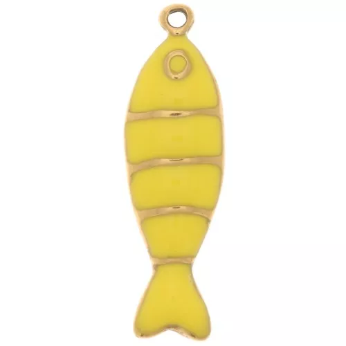 Pendente a forma di pesce 22x6,5 mm con resina epossidica - Acciaio inossidabile 304L Dorato - Giallo x1