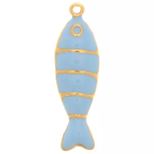 Pendente a forma di pesce 22x6,5 mm con resina epossidica - acciaio inossidabile 304L Dorato blu chiaro x1