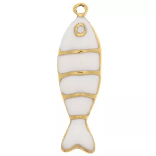Pendente a forma di pesce 22x6,5 mm con resina epossidica - Acciaio inossidabile 304L Dorato - Bianco x1