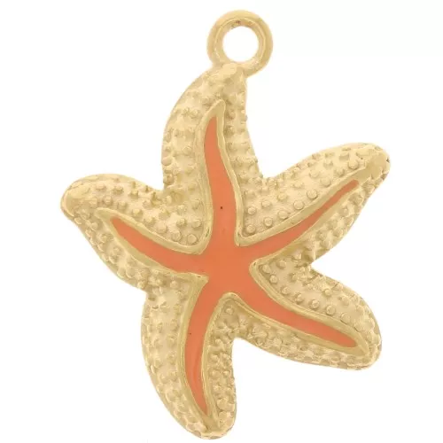 Pendente a forma di stella marina 22x19 mm in resina epossidica - Acciaio inossidabile 304L Dorato - Arancione x1