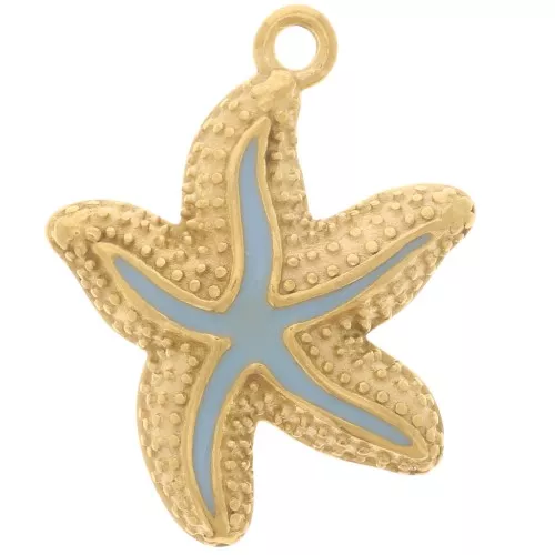 Pendente a forma di stella marina 22x19 mm in resina epossidica - acciaio inossidabile 304L Azzurro Dorato x1