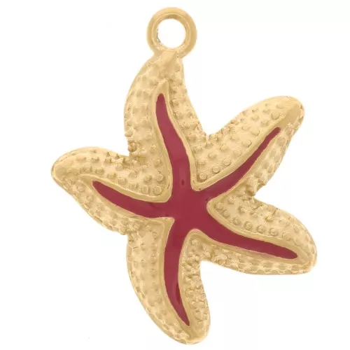 Pendente a forma di stella marina 22x19 mm in resina epossidica - Acciaio inossidabile 304L Dorato - Rosso x1