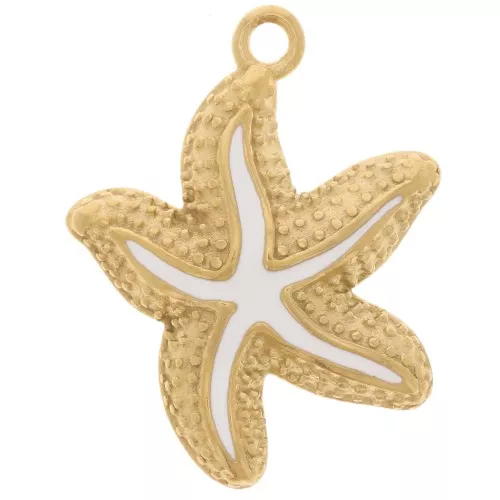 Pendente a forma di stella marina 22x19 mm in resina epossidica - Acciaio inossidabile 304L Dorato - Bianco x1