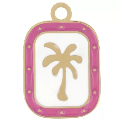 Ciondolo a rettangolo Palm 20x13 mm - Acciaio inossidabile 304L Dorato - Bianco - Fucsia x1