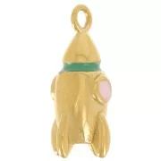 Ciondolo 18x8 mm con resina epossidica - acciaio inox 304L Dorato x1