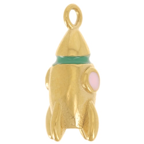 Ciondolo 18x8 mm con resina epossidica - acciaio inox 304L Dorato x1