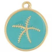 Breloque ronde étoile de mer 14 mm résine époxy Acier inox 304L Doré - Turquoise