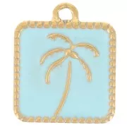 Ciondolo quadrato a forma di palma 14x12 mm in resina epossidica 304L in acciaio inossidabile Azzurro Dorato