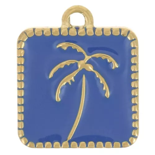Ciondolo quadrato a forma di palma 14x12 mm in resina epossidica 304L in acciaio inossidabile Dorato - Royal Blue