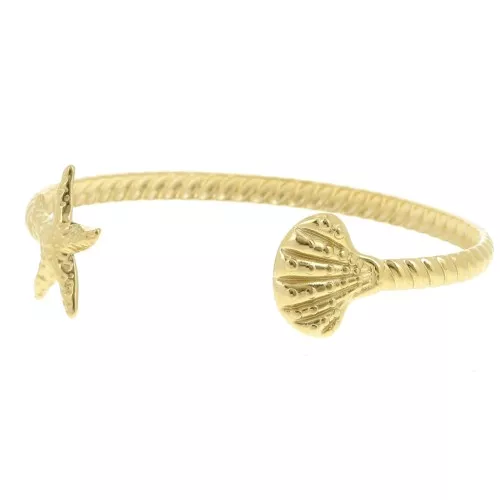 Bracciale regolabile conchiglie e stelle marine 19x160mm Acciaio inox 304L dorato