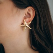 Clip per orecchie a forma di stella marina 37x35 mm - Acciaio inossidabile 304L Dorato x2