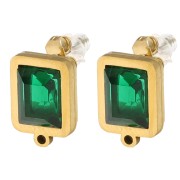 Orecchini perno a rettangolo 13x9 mm in vetro cabochon - Acciaio inossidabile Dorato 304L - Verde x2