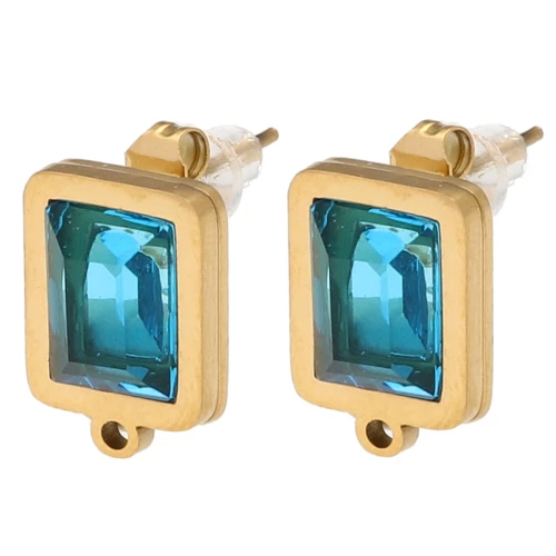 Orecchini a rettangolo 13x9 mm con cabochon in vetro - Acciaio inossidabile Dorato 304L - Blu x2