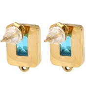 Orecchini a rettangolo 13x9 mm con cabochon in vetro - Acciaio inossidabile Dorato 304L - Blu x2