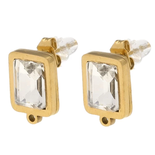 Orecchini a rettangolo 13x9mm in vetro cabochon in acciaio inossidabile Dorato 304L - Cristallo x2
