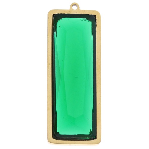 Pendenti rettangolari 35x13 mm con cabochon in vetro - Acciaio inossidabile Dorato 304L - Verde x2