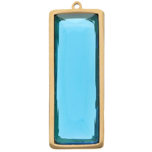 Pendenti rettangolari 35x13 mm con cabochon in vetro - Acciaio inossidabile Dorato 304L - Blu x2
