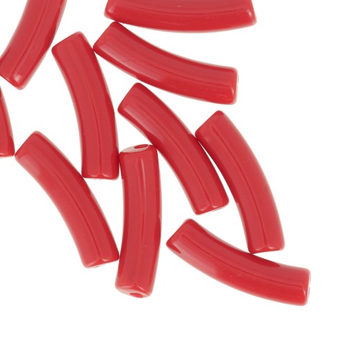Perline tubolari curve 19x5 mm in acrilico opaco - Rosso x10