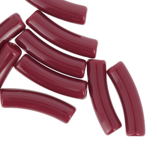 Perline tubolari curve 19x5 mm in acrilico opaco - Lie de vin x10