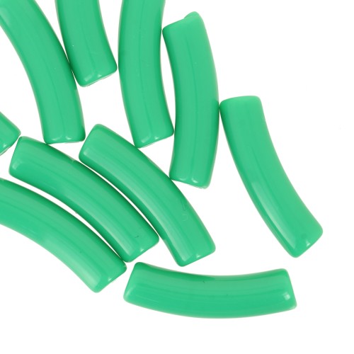 Perline tubolari curve in acrilico opaco 19x5 mm - Verde x10