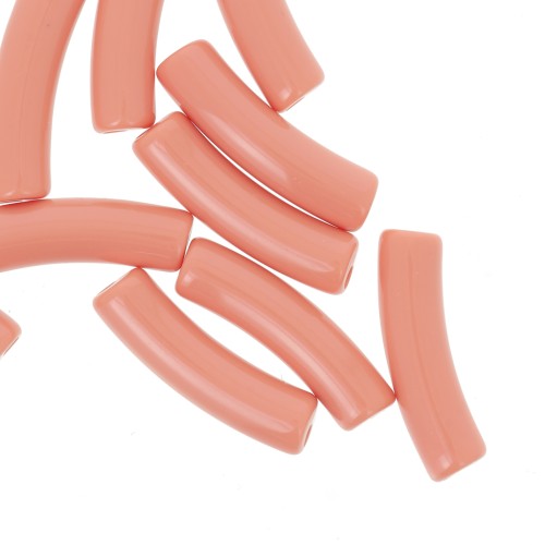 Perline tubolari curve 19x5 mm in acrilico opaco - Salmone x10