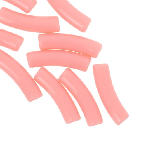 Perline tubolari curve in acrilico opaco 19x5 mm - Rosa tè x10