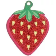 Pendente a forma di fragola in plexiglas 42x33 mm - Brillantini rossi x1