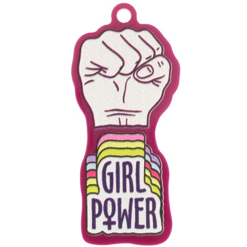 Pendente in plexiglas a forma di pugno chiuso 48,5x22 mm - Girl Power - Plum - Bianco x1