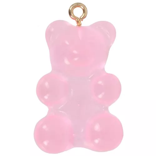 Ciondolo orsetto in acrilico trasparente 31x19 mm - Rosa x1