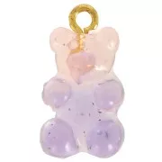 Breloque bicolore ourson 20x11mm en acrylique transparent - Pailleté Rose - Violet
