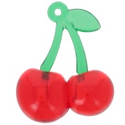 Pendente a forma di ciliegia 32x26 mm, acrilico - Rosso - Verde x1