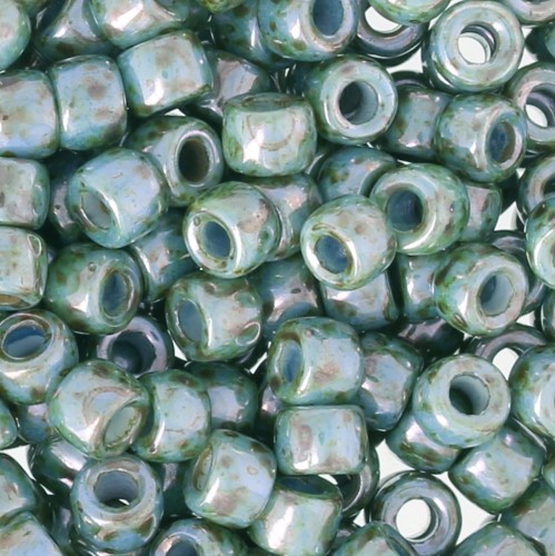 Rocailles Matubo 7/0 - 3.5 mm Vert/Bleu Marbré x10g