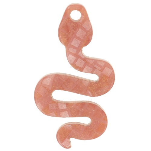 Pendente a forma di serpente in plexiglas 29,5x16 mm - Effetto mosaico - Brillantini marroni x1