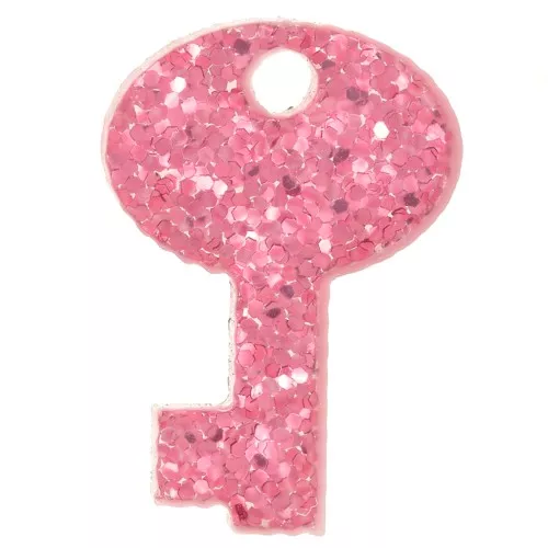 Ciondolo a chiave in plexiglas 15x10 mm - Brillantini rosa x1