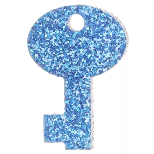Ciondolo a chiave in plexiglas 15x10 mm - Brillantini blu x1
