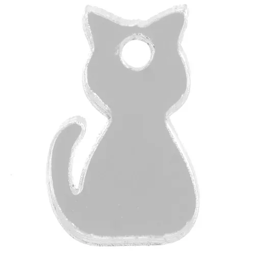 Ciondolo a forma di gatto in plexiglas 15x9 mm - effetto specchio - Argento x1