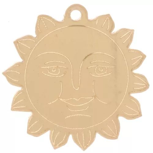 Pendente a forma di sole con motivo a faccia 30 mm - Plexiglas - Effetto specchio - Dorato x1