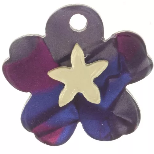 Pendente a fiore in plexiglas 19x21 mm con motivo a stella - Viola marmorizzato - Dorato x1