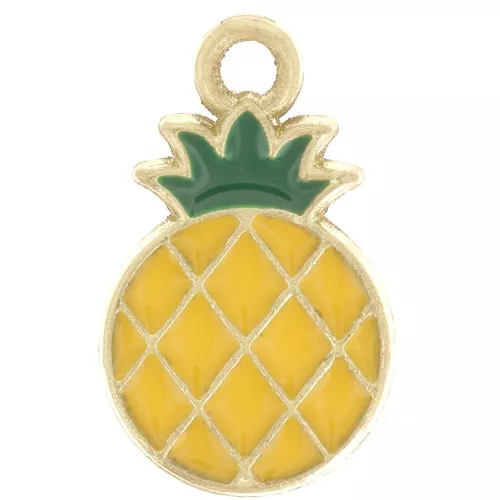 Ciondolo ananas 18x11 mm in resina epossidica - Giallo - Dorato con oro fino x1
