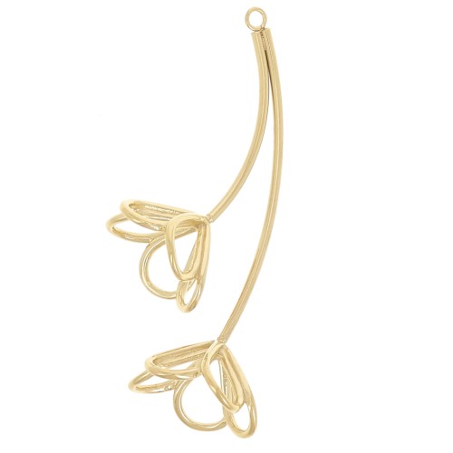 Pendenti a fiore 3D 61x37 mm - Acciaio inossidabile 304L Dorato x2