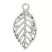 Ciondolo foglia 30x16 mm Placcatura argento antico x1