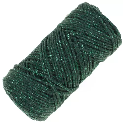 Rocchetto di corda per macramè in cotone Air Glitter 1 mm Verde Bottiglia x90m