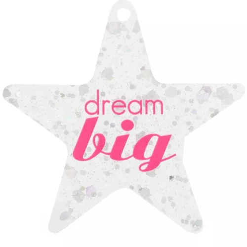Pendente stella in plexiglas 50x52mm - Dream big Trasparente - Brillantini argento