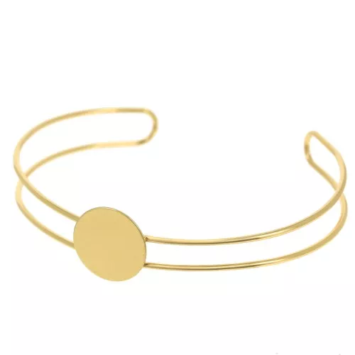 Piastra per bracciale 7x165 mm per cabochon rotondo 15 mm - Dorato con oro fino x1
