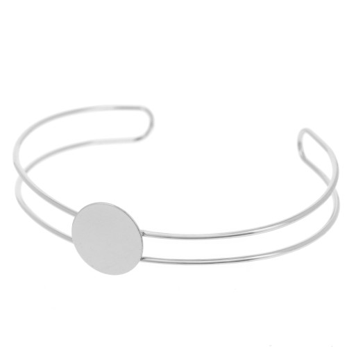 Piastra per bracciale 7x165 mm per cabochon rotondo 15 mm - Placcatura argento fine x1