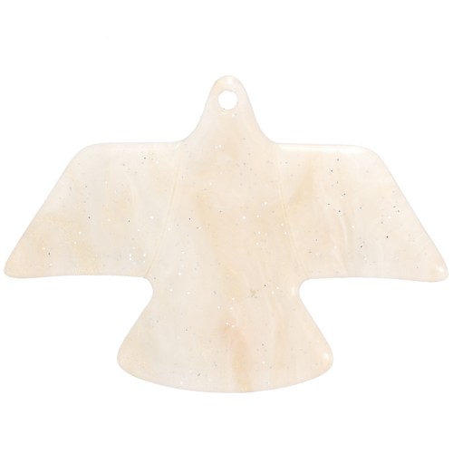 Pendente aquila in acetato opaco 25x35,5 mm - Brillantini perlati beige marmorizzato x1