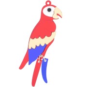 Pendente a forma di pappagallo in plexiglas 68x19 mm - effetto specchio - rosso - blu - dorato x1